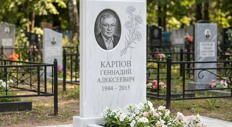 Памятник с гравировкой гвоздик — выполненная работа «Карпов» в Ижевске