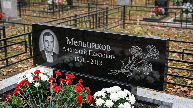 Памятник с гравировкой гвоздик — выполненная работа «Мельников» в Ижевске