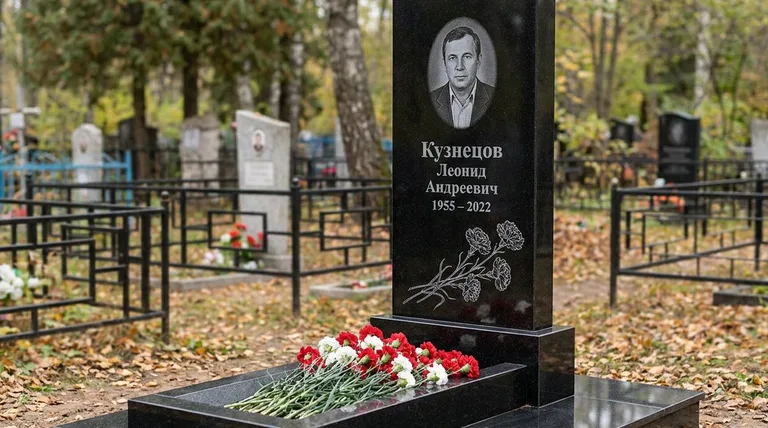 Памятник с гравировкой гвоздик — выполненная работа «Кузнецов» в Ижевске