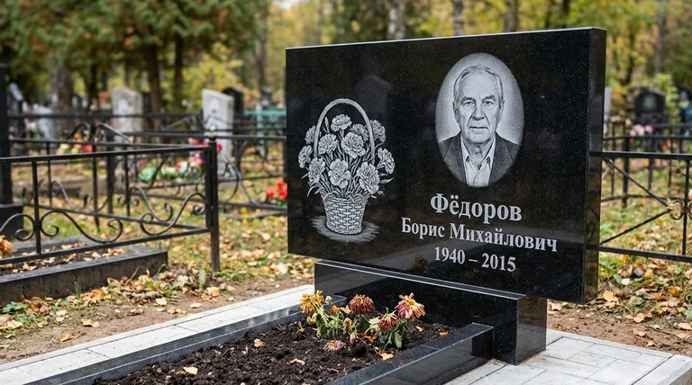 Памятник с гравировкой гвоздик — выполненная работа «Фёдоров» в Ижевске