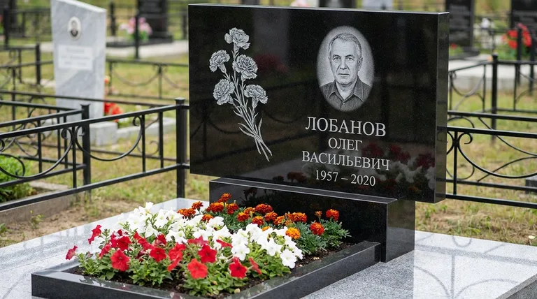Памятник с гравировкой гвоздик — выполненная работа «Лобанов» в Ижевске
