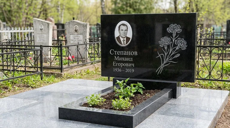 Памятник с гравировкой гвоздик — выполненная работа «Степанов» в Ижевске