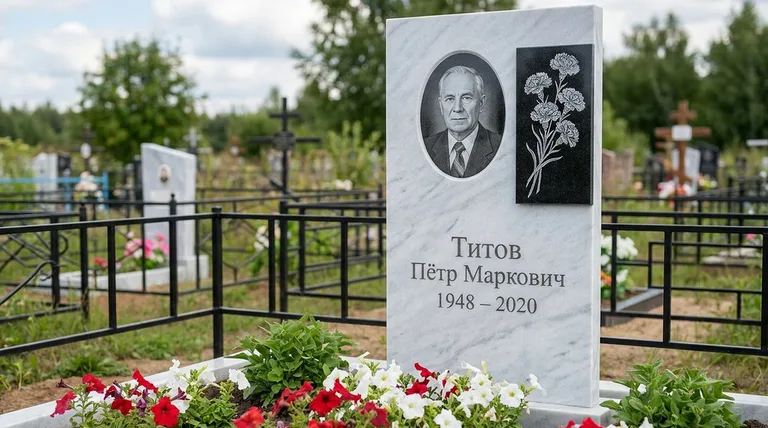 Памятник с гравировкой гвоздик — выполненная работа «Титов» в Ижевске