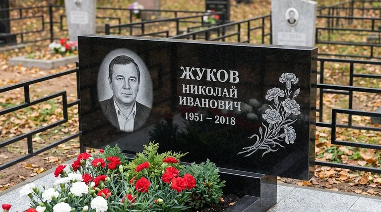 Памятник с гравировкой гвоздик — выполненная работа «Жуков» в Ижевске