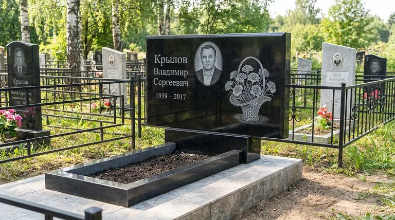 Памятник с гравировкой гвоздик — выполненная работа «Крылов» в Ижевске