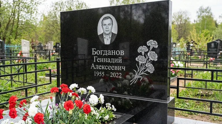 Памятник с гравировкой гвоздик — выполненная работа «Богданов» в Ижевске