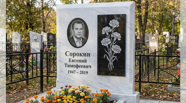 Памятник с гравировкой гвоздик — выполненная работа «Сорокин» в Ижевске
