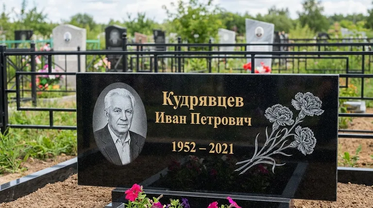Памятник с гравировкой гвоздик — выполненная работа «Кудрявцев» в Ижевске