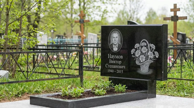 Памятник с гравировкой гвоздик — выполненная работа «Наумов» в Ижевске