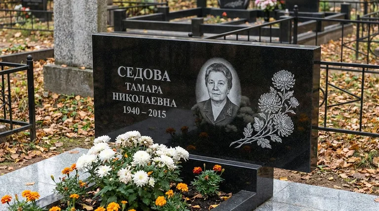 Памятник с гравировкой хризантем — выполненная работа «Седова» в Ижевске