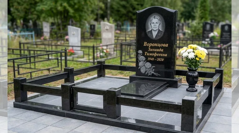 Памятник с гравировкой хризантем — выполненная работа «Воронцова» в Ижевске