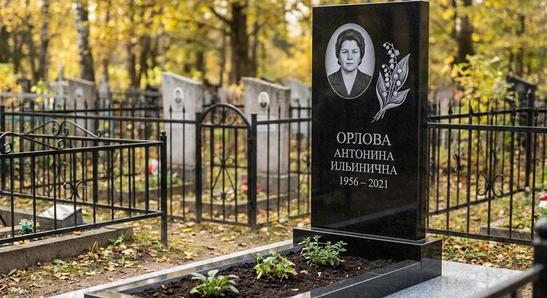 Памятник с гравировкой ландышей — выполненная работа «Орлова» в Ижевске