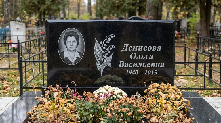 Памятник с гравировкой ландышей — выполненная работа «Денисова» в Ижевске