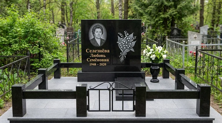 Памятник с гравировкой ландышей — выполненная работа «Селезнёва» в Ижевске