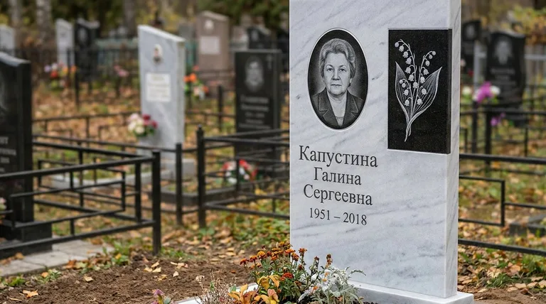 Памятник с гравировкой ландышей — выполненная работа «Капустина» в Ижевске