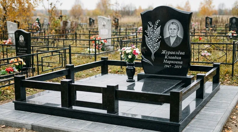 Памятник с гравировкой ландышей — выполненная работа «Журавлёва» в Ижевске