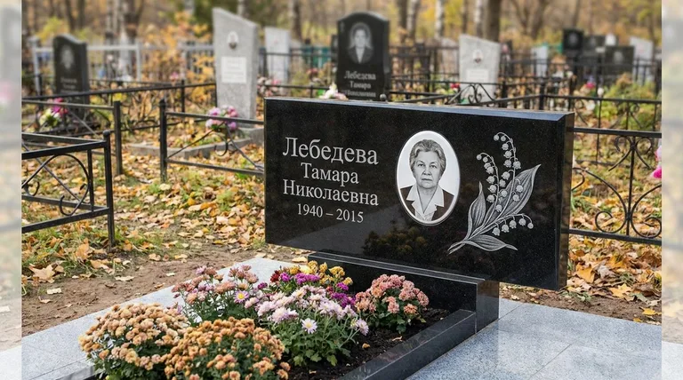 Памятник с гравировкой ландышей — выполненная работа «Лебедева» в Ижевске