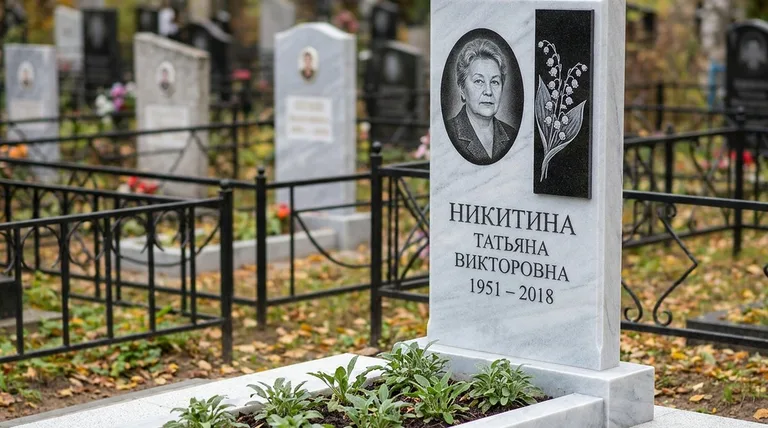 Памятник с гравировкой ландышей — выполненная работа «Никитина» в Ижевске