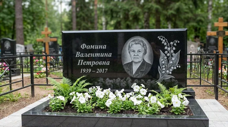 Памятник с гравировкой ландышей — выполненная работа «Фомина» в Ижевске