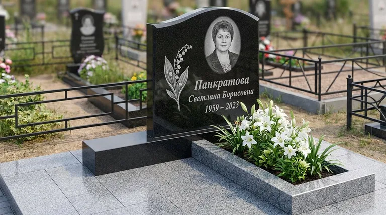 Памятник с гравировкой ландышей — выполненная работа «Панкратова» в Ижевске