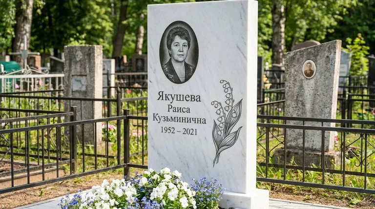 Памятник с гравировкой ландышей — выполненная работа «Якушева» в Ижевске