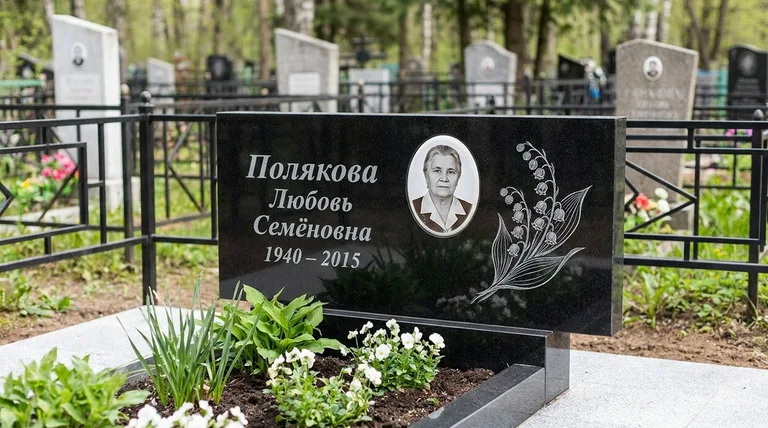 Памятник с гравировкой ландышей — выполненная работа «Полякова» в Ижевске