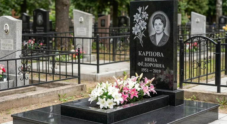Памятник с гравировкой лилий — выполненная работа «Карпова» в Ижевске