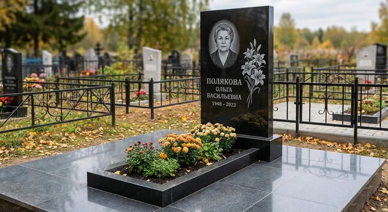 Памятник с гравировкой лилий — выполненная работа «Полякова» в Ижевске