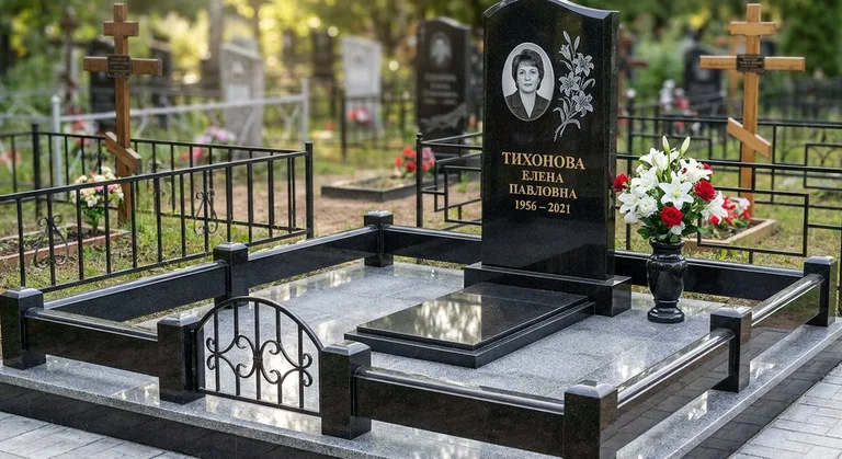 Памятник с гравировкой лилий — выполненная работа «Тихонова» в Ижевске