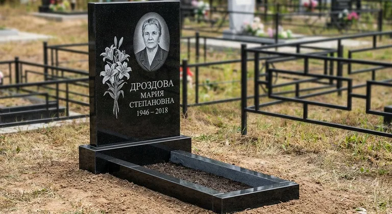 Памятник с гравировкой лилий — выполненная работа «Дроздова» в Ижевске