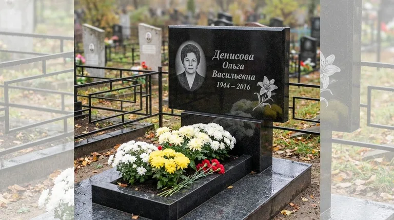 Памятник с гравировкой лилий — выполненная работа «Денисова» в Ижевске