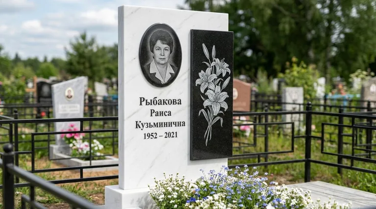 Памятник с гравировкой лилий — выполненная работа «Рыбакова» в Ижевске