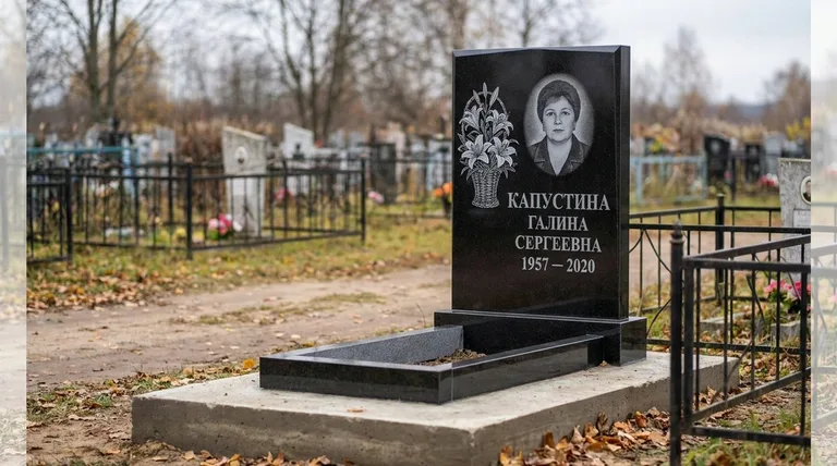 Памятник с гравировкой лилий — выполненная работа «Капустина» в Ижевске