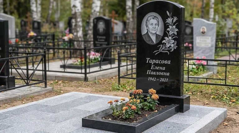 Памятник с гравировкой лилий — выполненная работа «Тарасова» в Ижевске