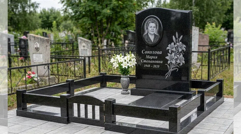 Памятник с гравировкой лилий — выполненная работа «Соколова» в Ижевске