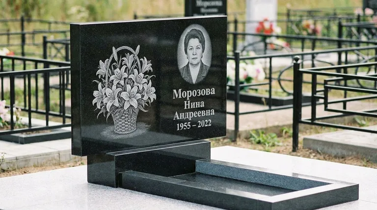 Памятник с гравировкой лилий — выполненная работа «Морозова» в Ижевске