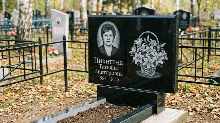 Памятник с гравировкой лилий — выполненная работа «Никитина» в Ижевске