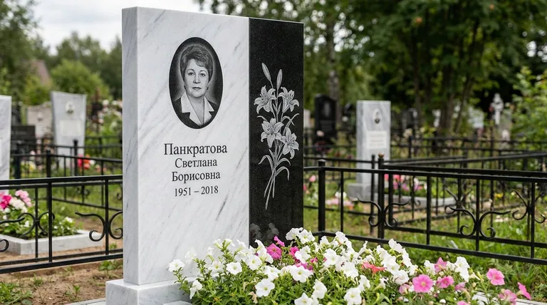 Памятник с гравировкой лилий — выполненная работа «Панкратова» в Ижевске