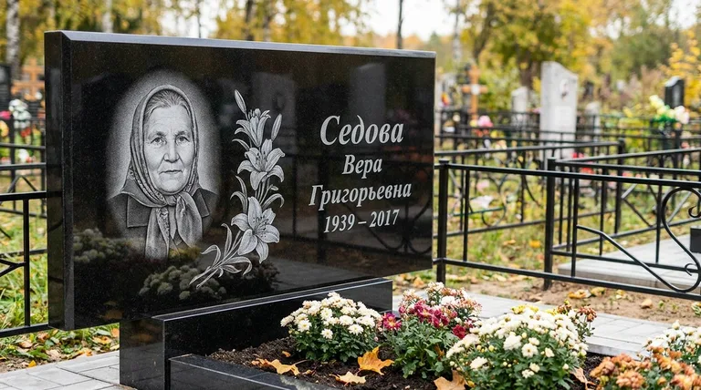 Памятник с гравировкой лилий — выполненная работа «Седова» в Ижевске