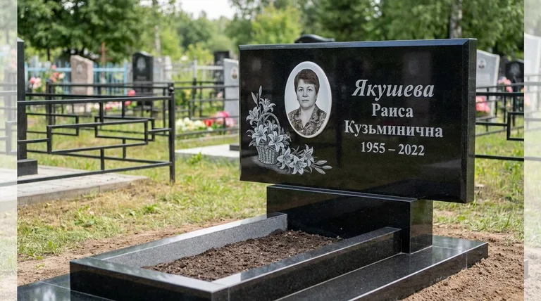 Памятник с гравировкой лилий — выполненная работа «Якушева» в Ижевске