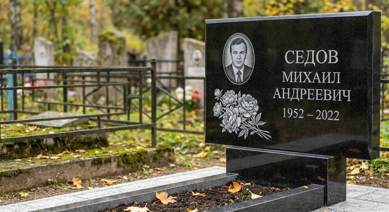 Памятник с гравировкой пионов — выполненная работа «Седов» в Ижевске