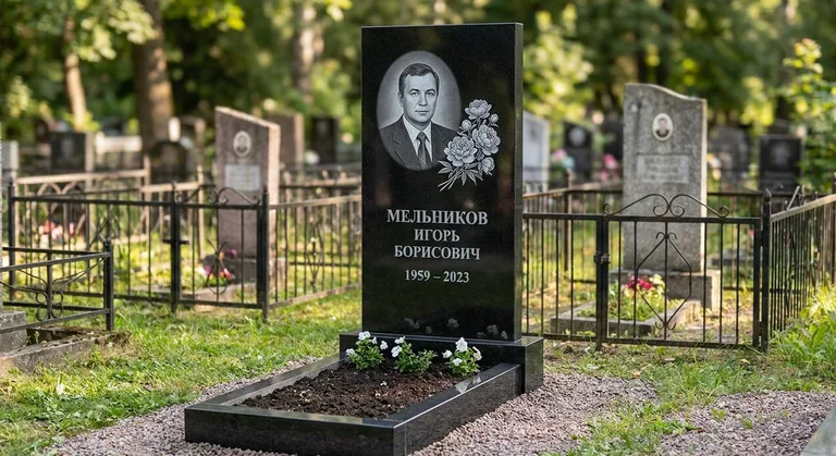 Памятник с гравировкой пионов — выполненная работа «Мельников» в Ижевске