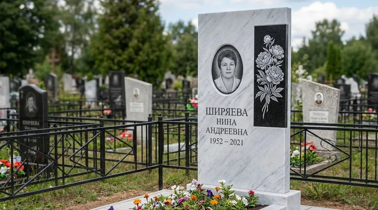 Памятник с гравировкой пионов — выполненная работа «Ширяева» в Ижевске