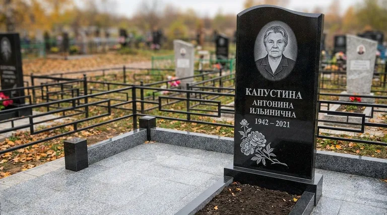 Памятник с гравировкой пионов — выполненная работа «Капустина» в Ижевске