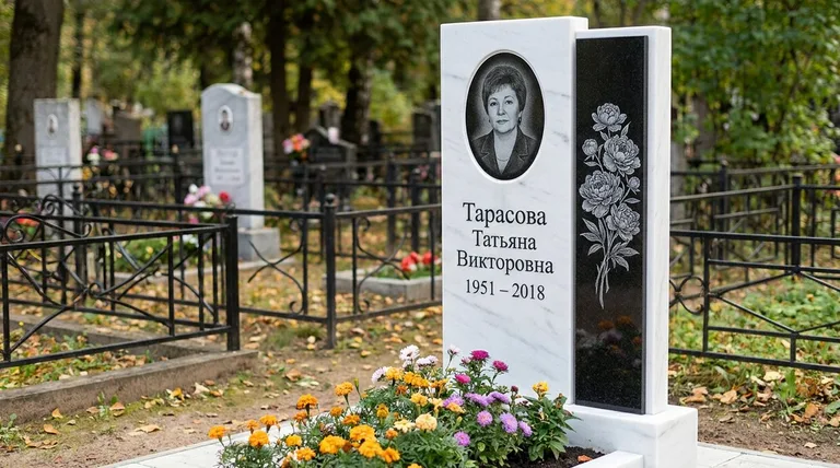 Памятник с гравировкой пионов — выполненная работа «Тарасова» в Ижевске