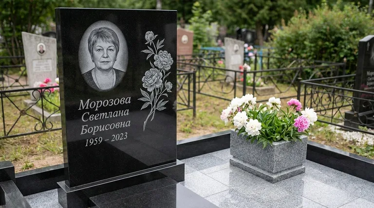Памятник с гравировкой пионов — выполненная работа «Морозова» в Ижевске