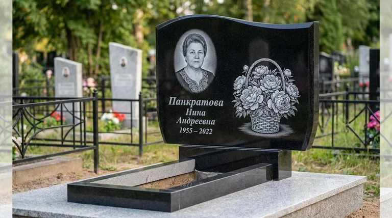 Памятник с гравировкой пионов — выполненная работа «Панкратова» в Ижевске