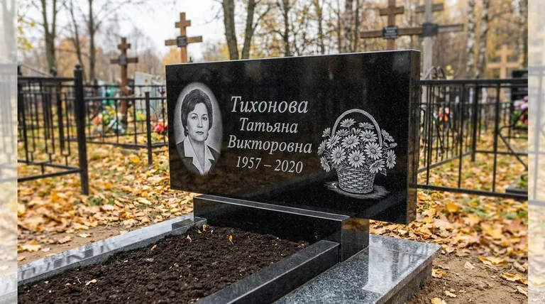 Памятник с гравировкой ромашек — выполненная работа «Тихонова» в Ижевске