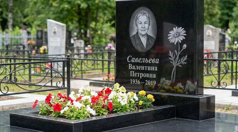 Памятник с гравировкой ромашек — выполненная работа «Савельева» в Ижевске