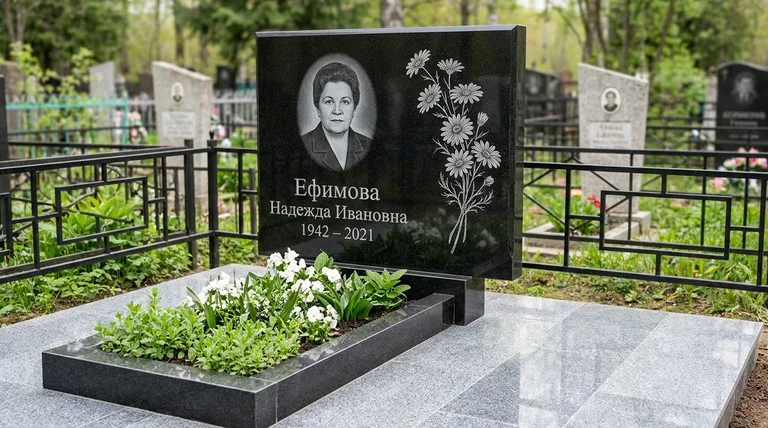 Памятник с гравировкой ромашек — выполненная работа «Ефимова» в Ижевске
